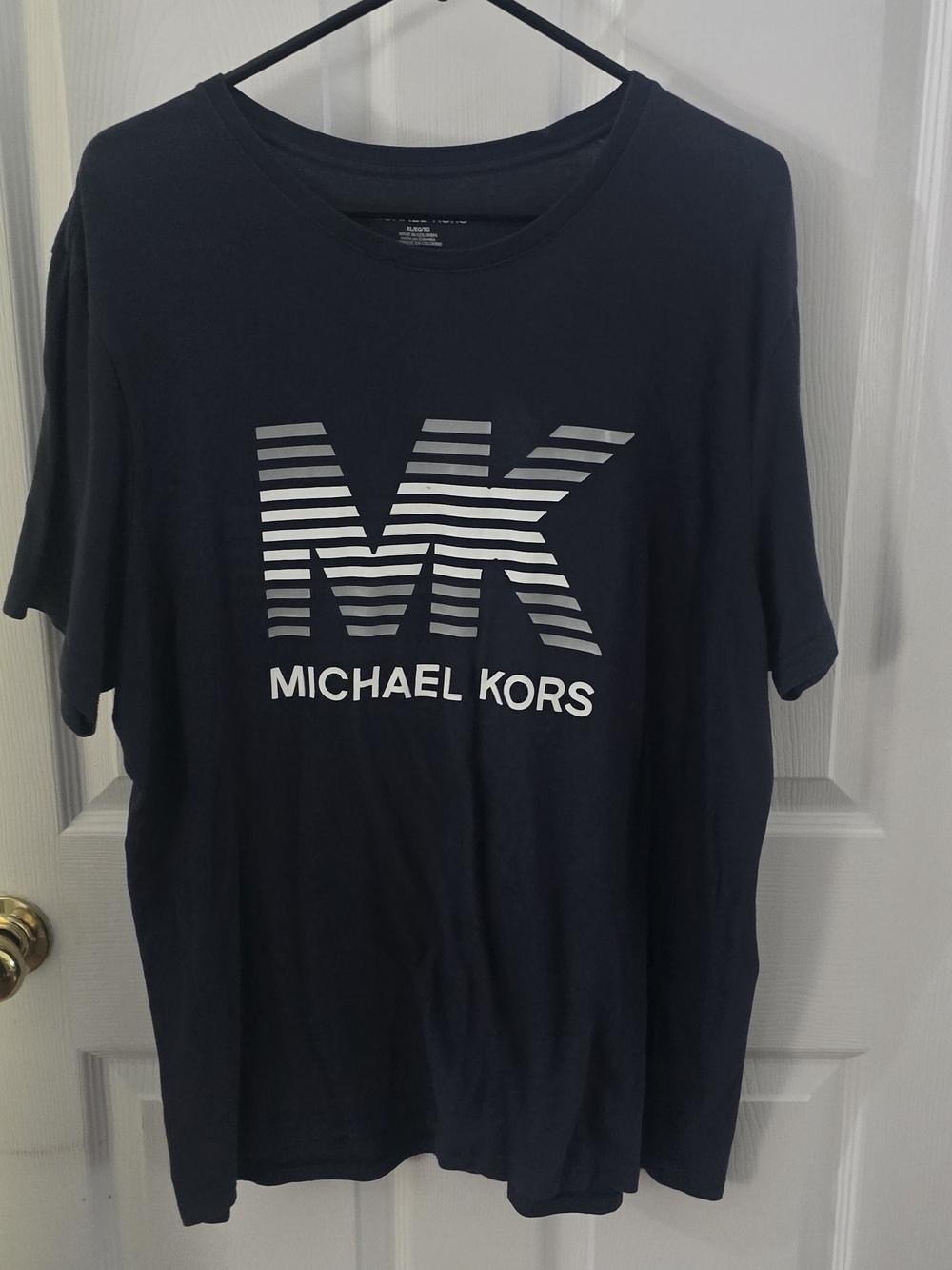 Michael Kors Navy Short Sleeve Tee with White Striped MK Logo